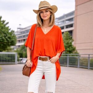 Adrienne Bright Orange V-Neck Tunic